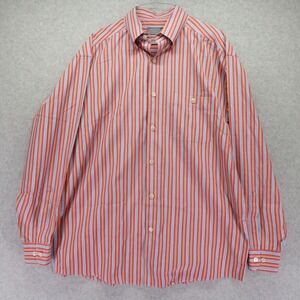 Talbots Shirt Mens Large Business Pocket Button Up Orange Striped Long Sleeve